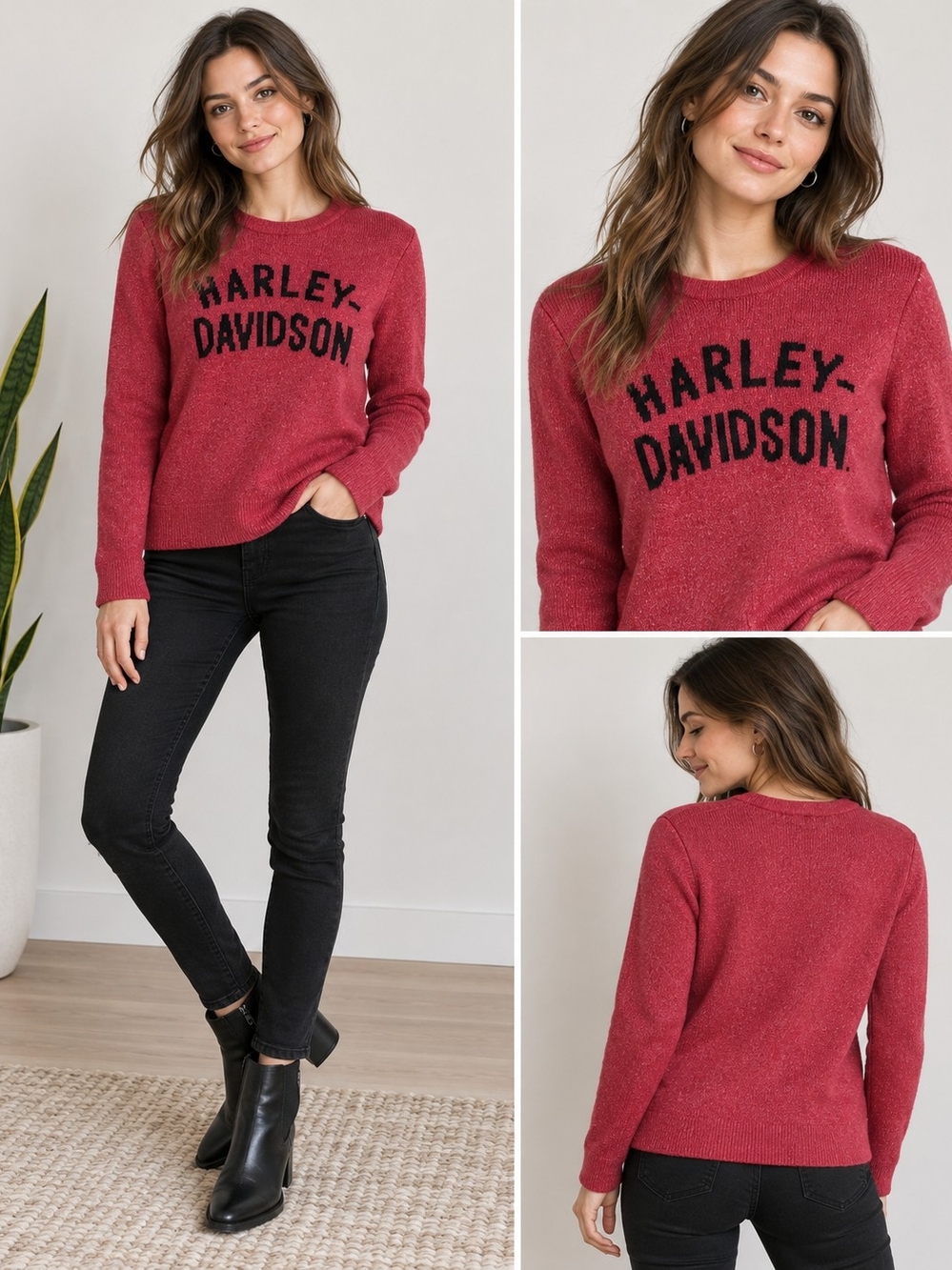 Harley-Davidson Women's Cranberry Crewneck Sweater with Black Logo